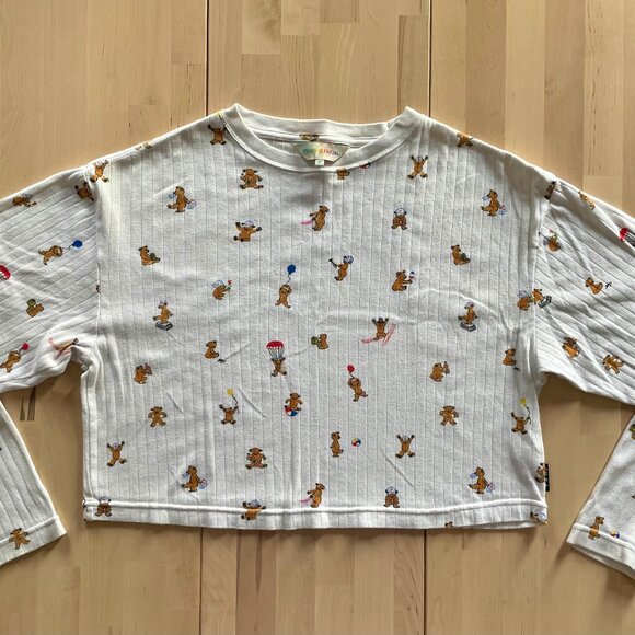 Teddy Fresh Women's White Pointelle Top Blouse with Little Bears size Medium - Picture 1 of 6